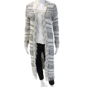 Nu Unisex Gray Striped Bohemian Cardigan Round Neck Long Sleeve Size S